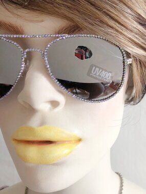 Swarovski Crystal Embellished Silver Mirror Aviator Sunglasses